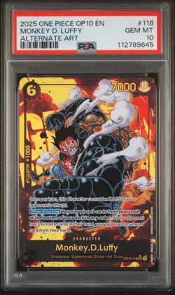 OP10-118 Monkey.D.Luffy SEC Alt Art One Piece TCG English Card PSA 10 - Image 1