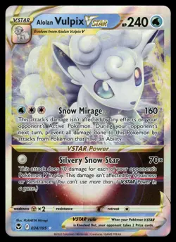 Pokemon Alolan Vulpix V Star 034/195 NM Ultra Rare Silver Tempest - Image 1