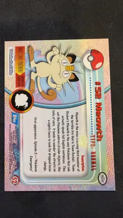 Meowth #52 1999 Topps Pokemon TV Animation Edition Series 1 Blue Logo - Image 2