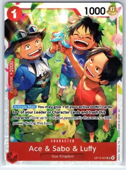 Ace & Sabo & Luffy OP13-007 Super Rare Carrying On His Will One Piece Foil NM - Image 1