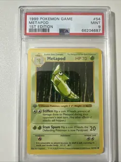 Pokemon 1st Edition PSA 9 Metapod 054/102 Base Set (Shadowless) - Image 1