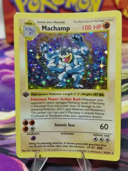 Pokemon TCG 1st Edition Shadowless Machamp Holo Rare Card 8/102 MP/HP Vintage🔥 - Image 1