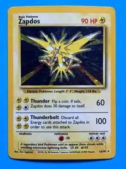 Pokemon Zapdos 16/102 Base Set Rare Holo HP Vintage WOTC 1999 - Image 1