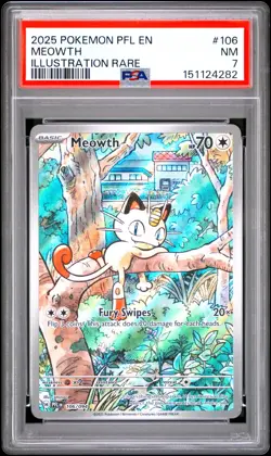 2025 POKEMON PFL EN-PHANTASMAL FLAMES ILLUSTRATION RARE #106 MEOWTH PSA 7 - Image 1