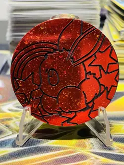 Eevee Glitter Holo Red & Black Pokemon TCG JUMBO Prismatic Evolutions Coin - Image 1