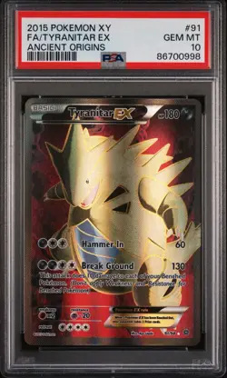 Pokemon Tyranitar EX 91/98 PSA 10 Gem Mint XY Ancient Origins Full Art 2015 - Image 1