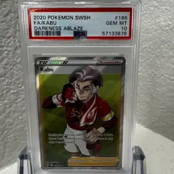2020 Pokemon Sword & Shield Darkness Ablaze Kabu FULL ART #186/189 - PSA 10 - Image 1
