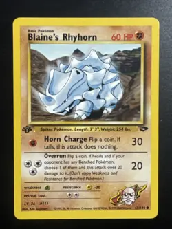 Blaine’s Rhyhorn 65/132 Gym Challenge 1st Edition Pokemon - Image 1