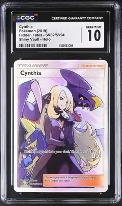 CYNTHIA SV82/SV94 SHINY VAULT HOLO HIDDEN FATES POKEMON CGC 10 GEM MINT - Image 1