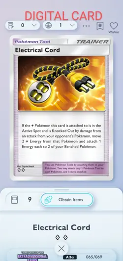 Pokemon Pocket Mobile Game Extradimensional Crisis Set Electric Cord◇◇ Item Card - Image 1