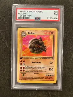 1997 Pokemon Fossil #36 Golem 1st Edition PSA 7 NM - Image 1