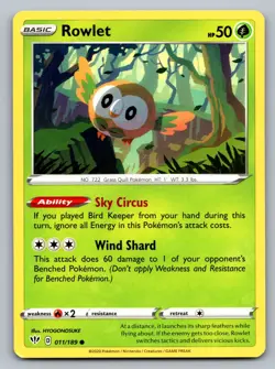 Pokemon TCG SWSH03: Darkness Ablaze Rowlet 011/189 - Image 1