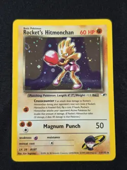 Rocket’s Hitmonchan 11/132 Pokemon TCG Gym Heroes Holo Foil SWIRL Rare Card - Image 1