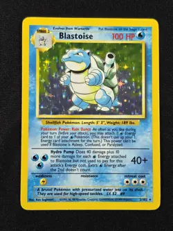 Pokemon BLASTOISE BASE SET Unlimited Rare Holographic Card 2/102 - Image 1