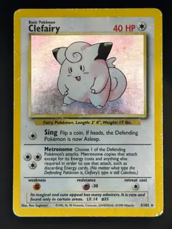 Clefairy Holo Unlimited Rare Card 5/102 Base Set - HP Pokemon TCG English - Image 1