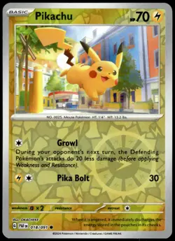 Pikachu 018/091 Paldean Fates Reverse Holo Common NM Pokemon 2024 - Image 1