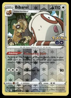 Pokemon Cards Bibarel 060/078 Reverse Holo Pokemon GO Common NM - Image 1