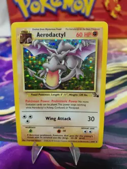 Pokemon TCG Aerodactyl Fossil Holo Card 1/62 Unlimited Rare, LP/MP Condition - Image 1