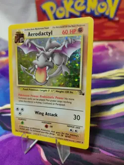 Pokemon TCG Aerodactyl Fossil Holo Card 1/62 Unlimited Rare, LP/MP Condition - Image 2