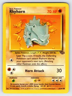 Rhyhorn 61/64 1999 Jungle Set Pokemon Card TCG WOTC Vintage Arita Art Common VLP - Image 1