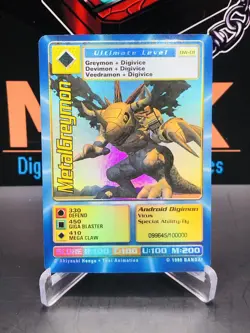 MetalGreymon DW-01 1999 Rare Holo Digimon Card Playstation Promo Bandai LP Foil - Image 1