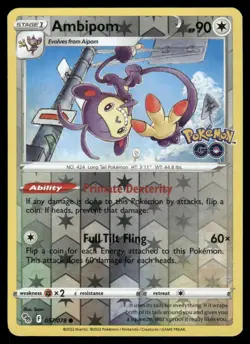 Pokemon Cards Ambipom 057/078 Reverse Holo Pokemon GO Common NM - Image 1
