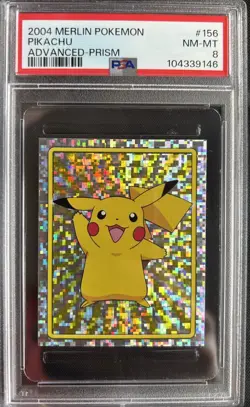 2004 Pokemon Merlin Advanced Prism Sticker Pikachu #156 - PSA 8 - Image 1