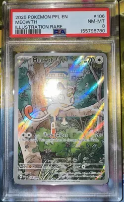 2025 MEOWTH PHANTASMAL FLAMES ILLUSTRATION RARE POKEMON 106/094 PSA 8 NM-MINT - Image 1