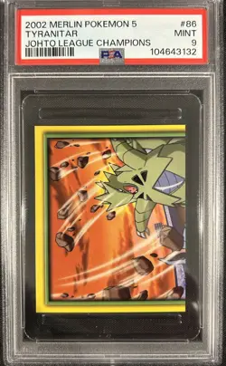 2002 Pokemon Merlin 5 Johto League Champions Tyranitar Sticker #86 - PSA 9 - Image 1