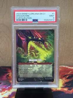 Disney Lorcana Dragon Fire DLC Participation Enchanted Promo 1/C1 PSA 9 Mint - Image 1