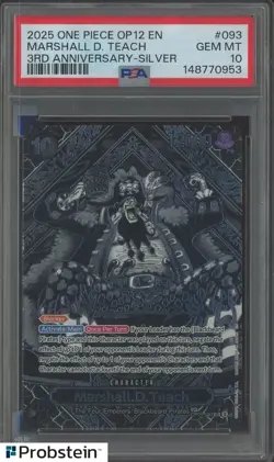2025 One Piece OP12 EN Marshall D Teach 3rd Anniversary Silver #093 PSA 10 - Image 1