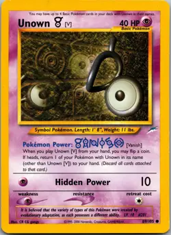 Unown [V] 89/105 Common Neo Destiny Pokemon Near Mint - Image 1