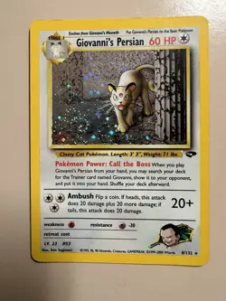 Pokemon TCG Giovanni's Persian 8/132 Gym Challenge Holo Rare Card! - Image 1