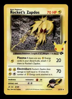 Rocket's Zapdos 15/132 Celebrations: Classic Collection Pokemon TCG - Image 1