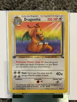 Pokemon TCG Fossil 1st Edition Dragonite 19/62 Rare Regular 100 HP English - Image 1