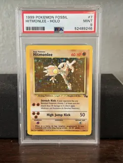 Pokemon TCG Hitmonlee Fossil Holo Card 7/62 Unlimited Rare PSA 9 🥋 - Image 1