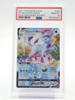 GLACEON VMAX 2021 EVOLVING SKIES SECRET RARE FULL ART #209 PSA 10 Q4444 - Image 1