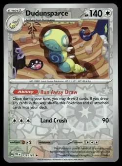 Dudunsparce 129/162 Rare Temporal Forces Pokemon Reverse Holo Near Mint - Image 1
