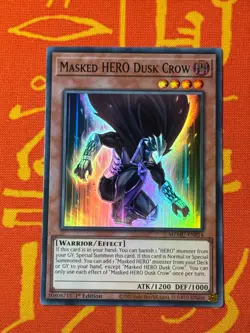 YUGIOH MASKED HERO DUSK CROW SUPER RARE 1ST EDITION NM MZMU-EN014 - Image 1