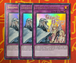 YUGIOH SOLEMN WARNING STAMP ULTRA RARE NM RA05-EN126 x3 PLAYSET - Image 1