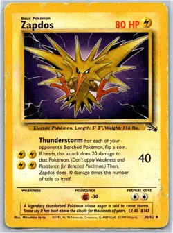 Zapdos (30) Fossil 30/62 HP/DMG Pokemon Card - Image 1