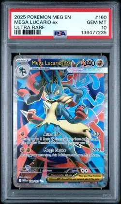 MEGA LUCARIO EX #160 PSA 10 • 2025 POKEMON MEG EN-MEGA EVOLUTION ULTRA RARE - Image 1