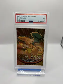 Pokemon TCG 1999 Topps Charizard Foil Black Topps #6 PSA 7 - Image 1
