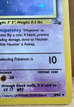 Haunter Pokemon TCG Fossil Set Unlimited 1999 6/62 Holo Rare LP - Image 3