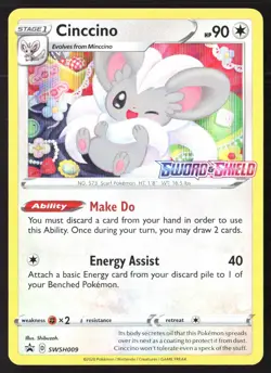 Cinccino SWSH009 Black Star Promo Prerelease Holo Pokemon Card LP - Image 1