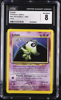 Pokemon Celebi 3/64 2001 Neo Revelation - Unlimited Rare Holo- CGC 8 NM/MINT - Image 1