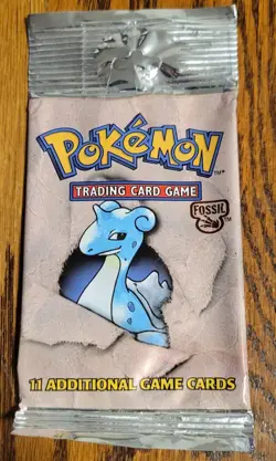 Pokemon Fossil OPENED Booster Pack Wrapper Lapras Art Long Crimp 1999 - Image 1