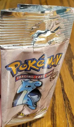 Pokemon Fossil OPENED Booster Pack Wrapper Lapras Art Long Crimp 1999 - Image 4