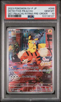 2023 POKEMON JAPANESE SV-P PROMO #098 DETECTIVE PIKACHU PSA 10 - Image 1