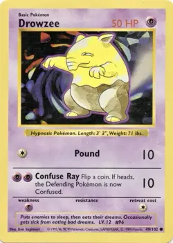 Drowzee 49/102 Base Set Shadowless - Common Pokemon Card LP WOTC - Image 1